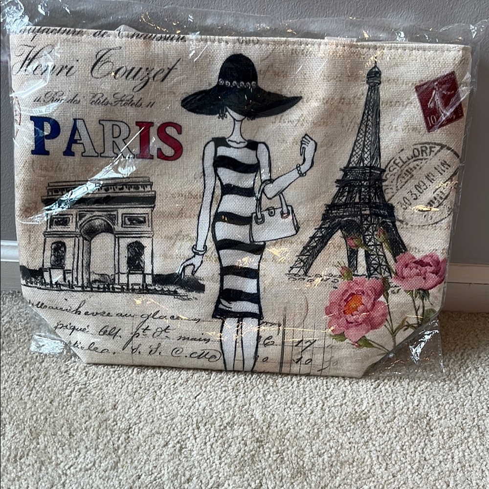Paris Themed Tote Bag - Cream